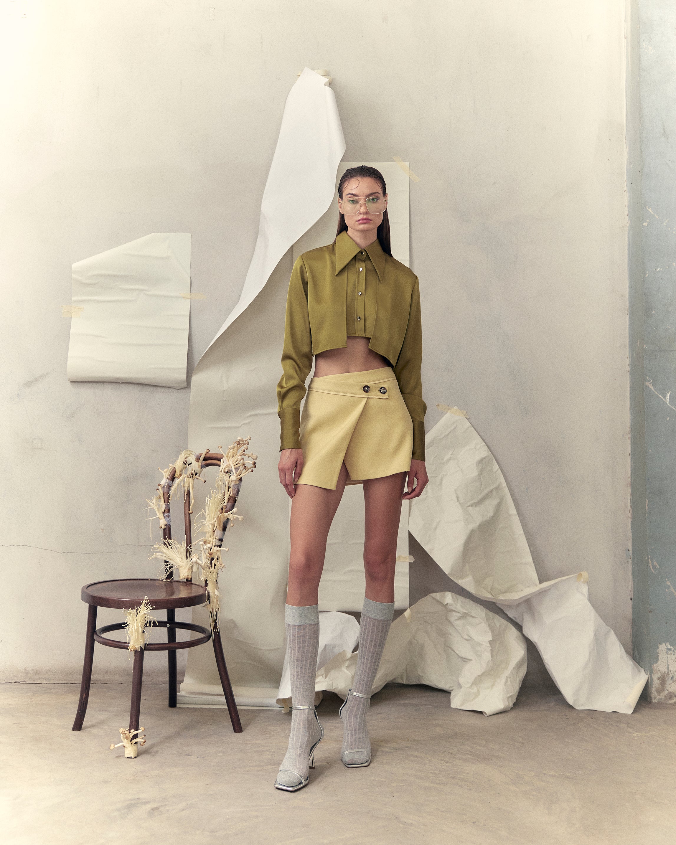 Wool-Blend Wrap Mini Skirt