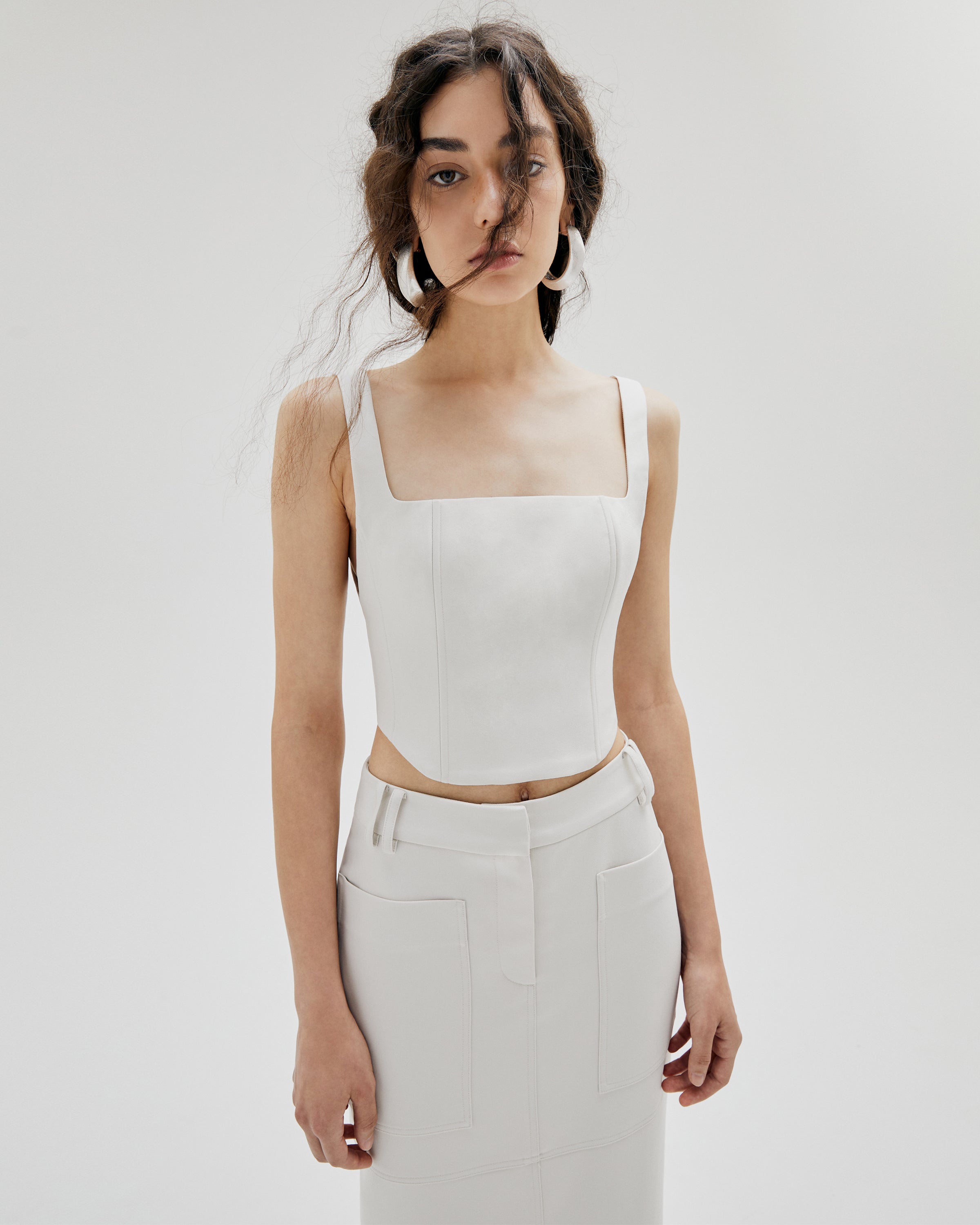 CROPPED TWILL STRAP CORSET TOP