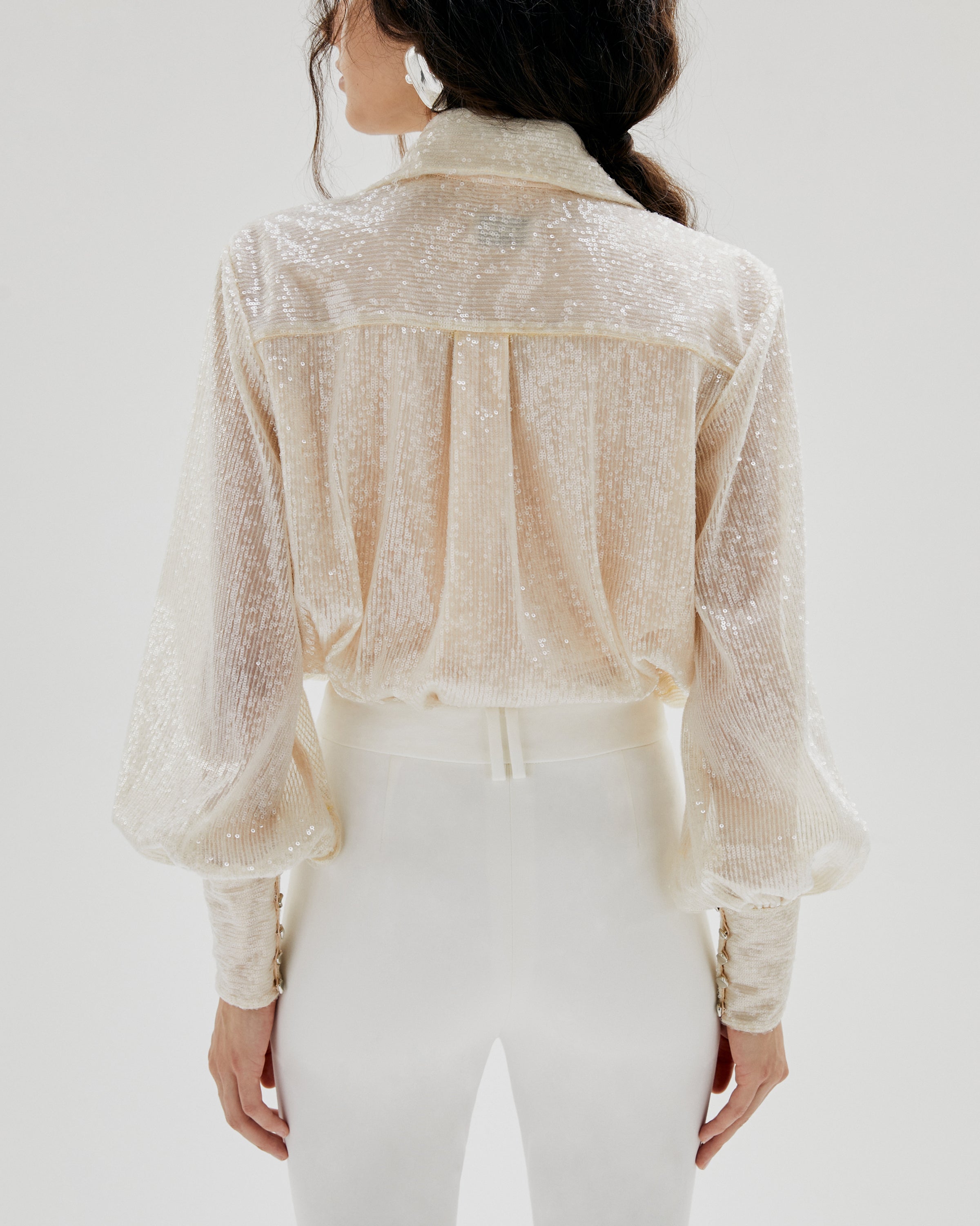 SEQUINED LONG PUFFY SLEEVES SHIRT