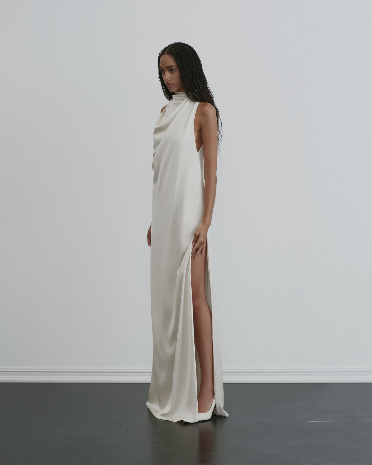 Draped Satin Maxi Gown