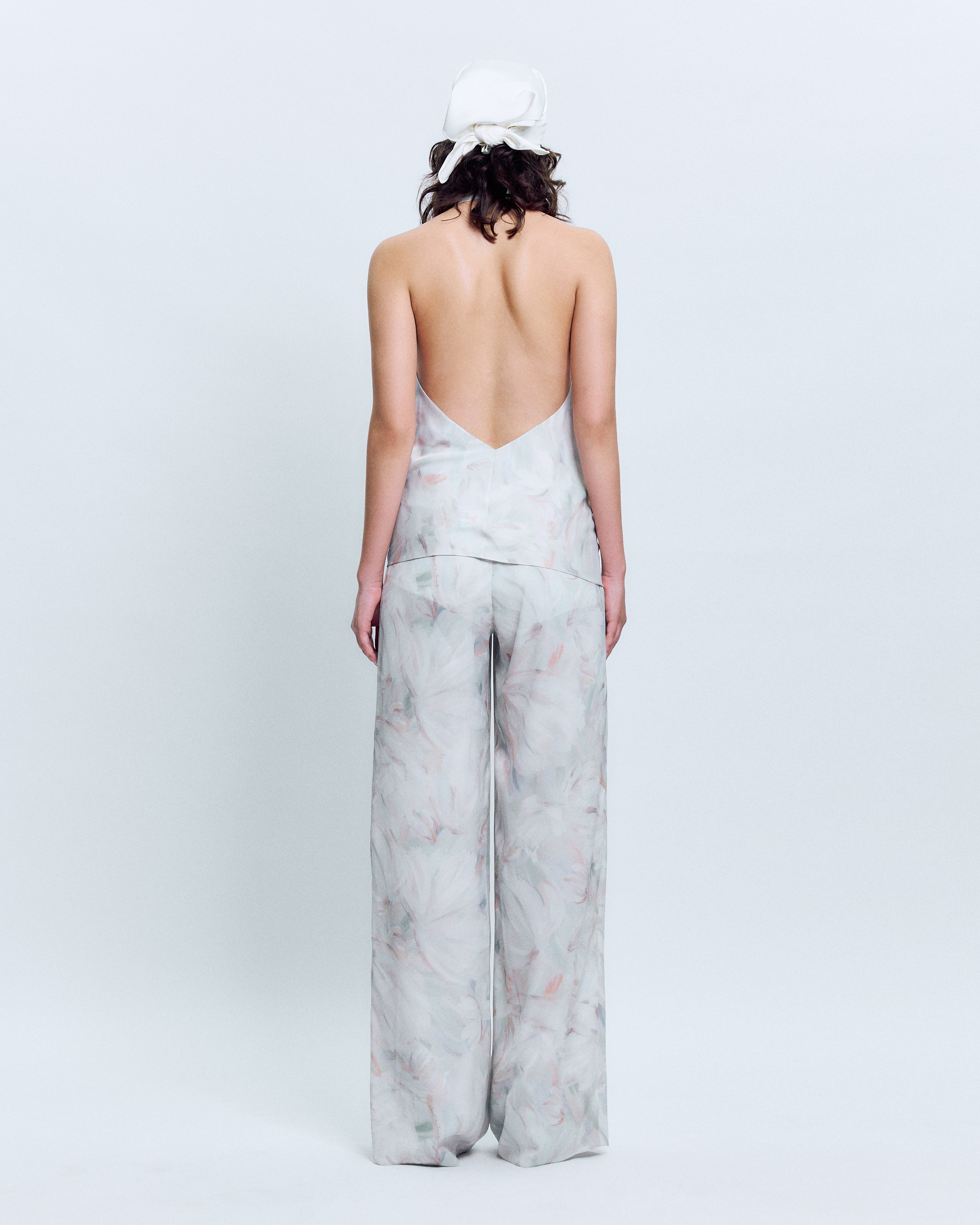 DRAPED HALTER SATIN TOP