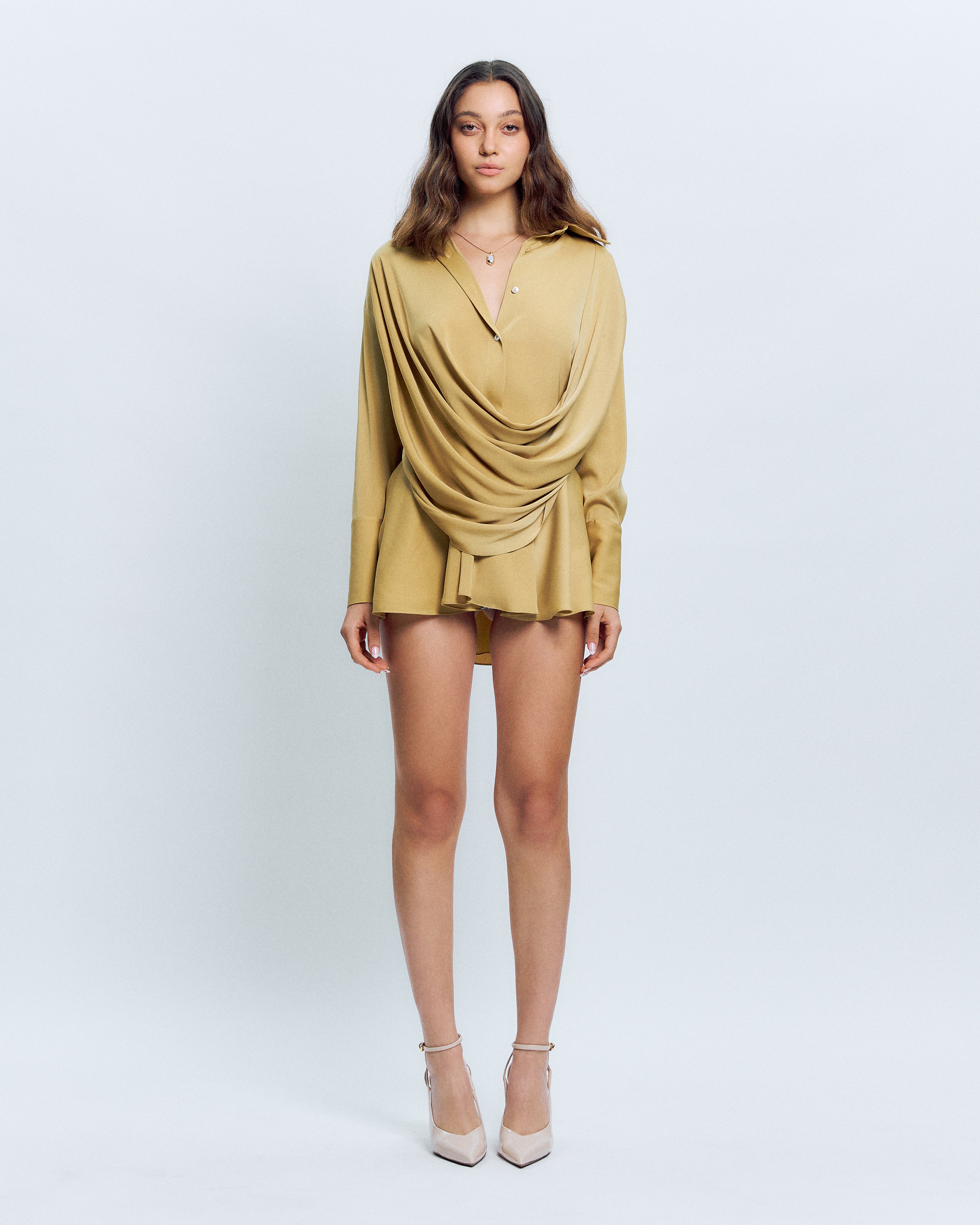 DRAPED MINI SHIRT DRESS