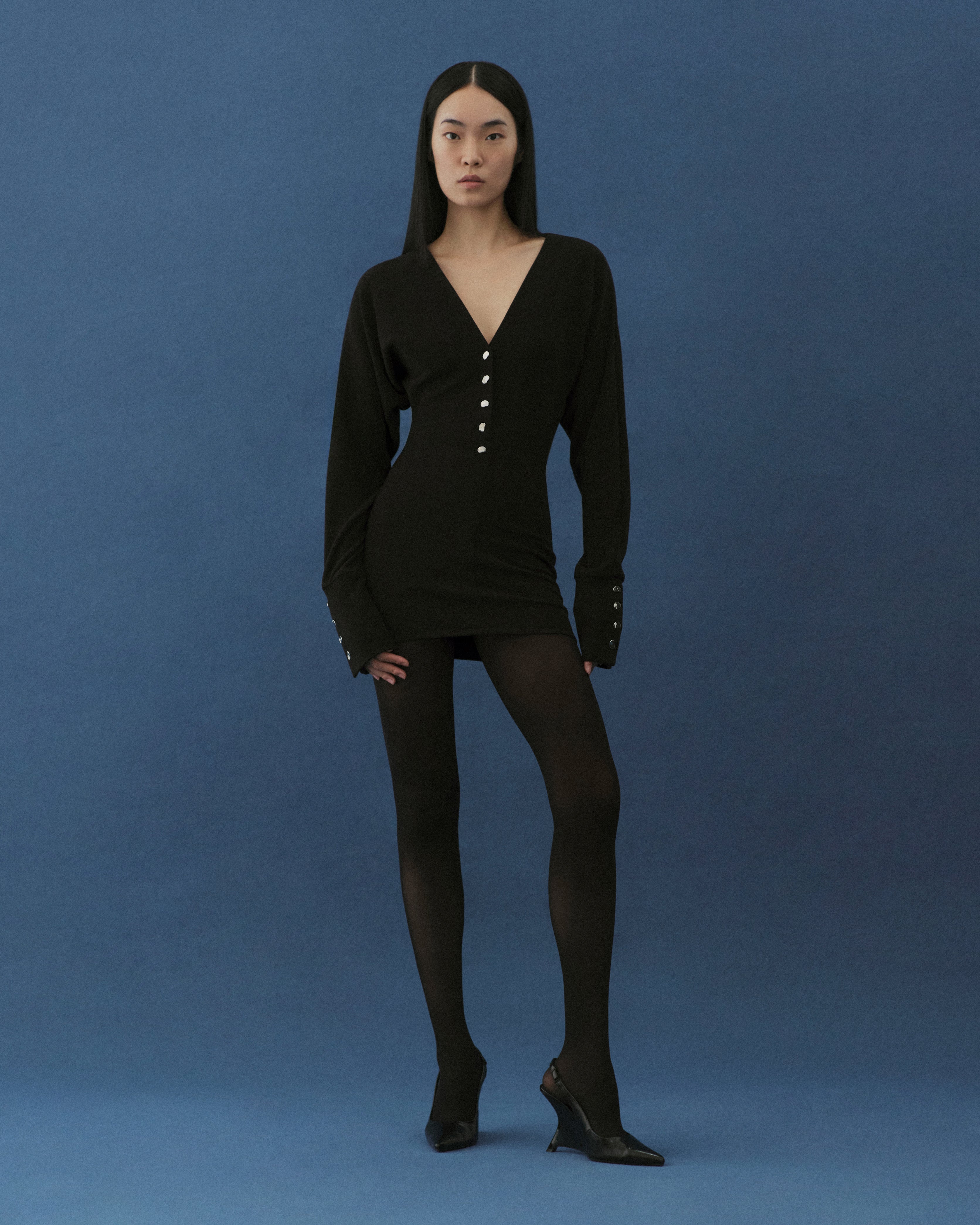 STRETCH BUTTON MINI DRESS