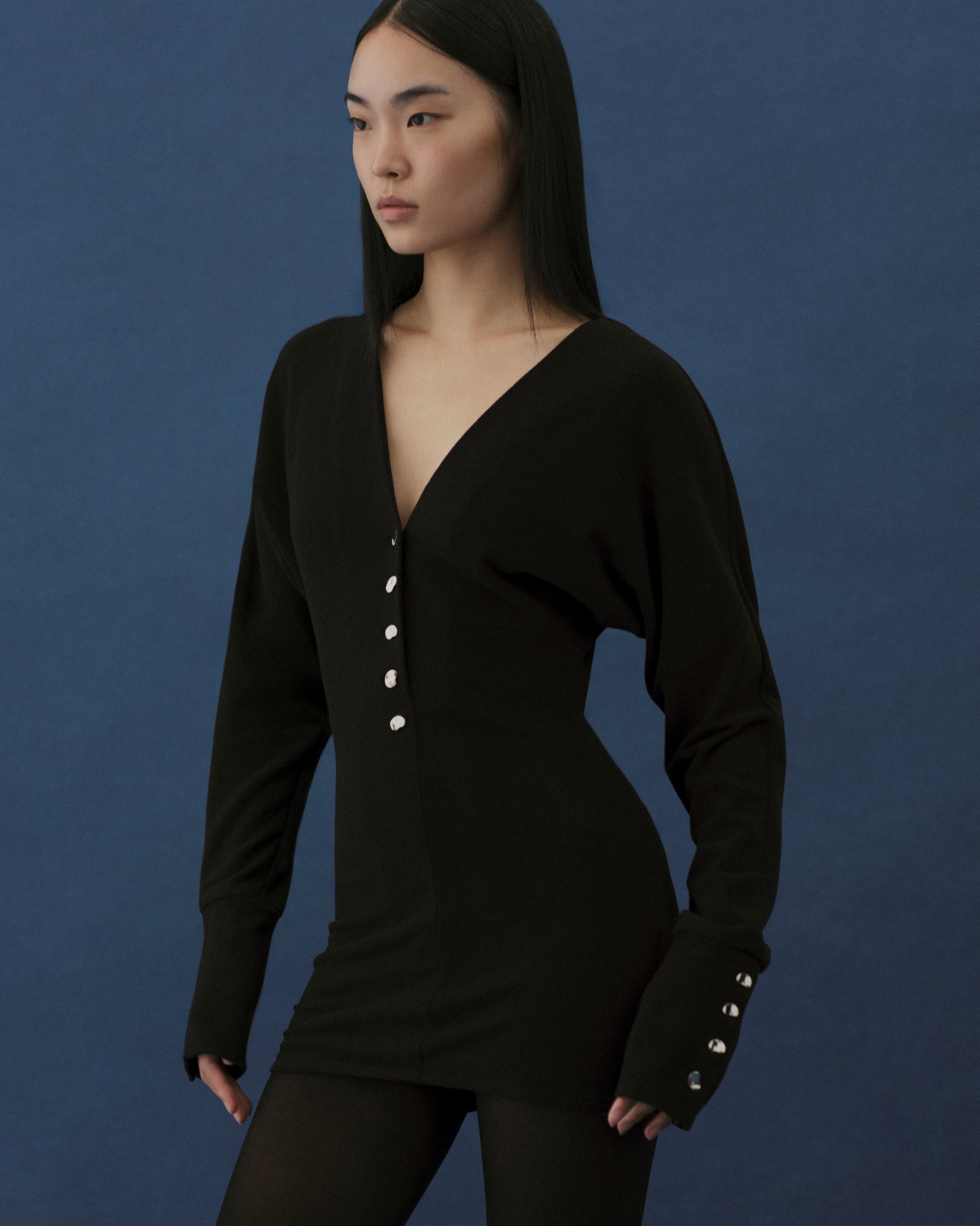 STRETCH BUTTON MINI DRESS