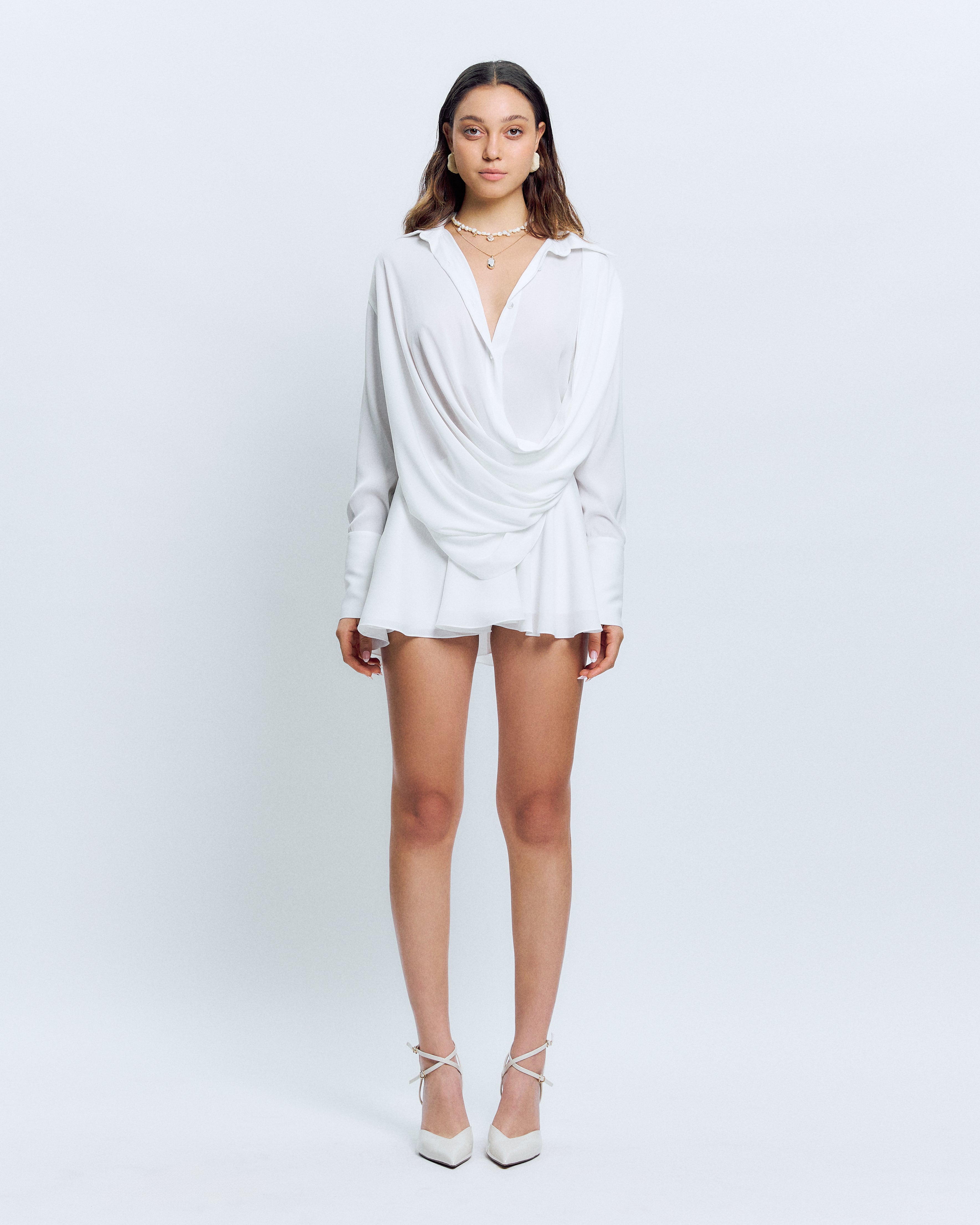 DRAPED MINI SHIRT DRESS