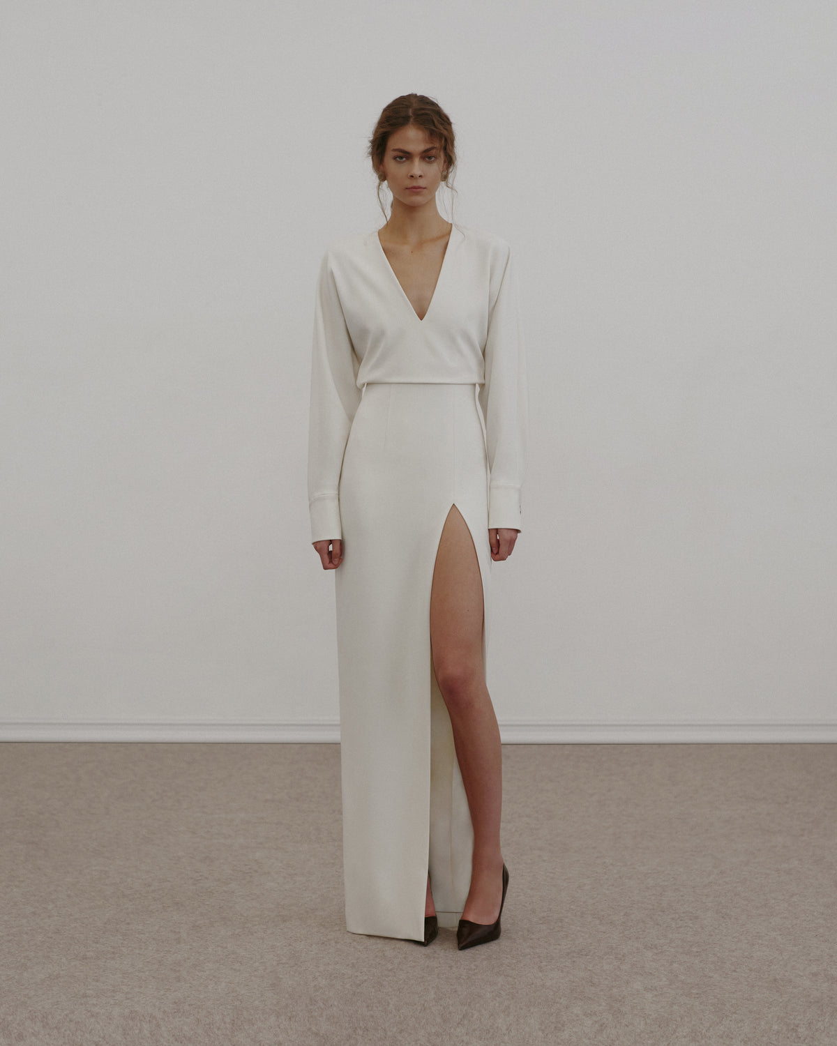 Sculpted Twill Maxi Gown