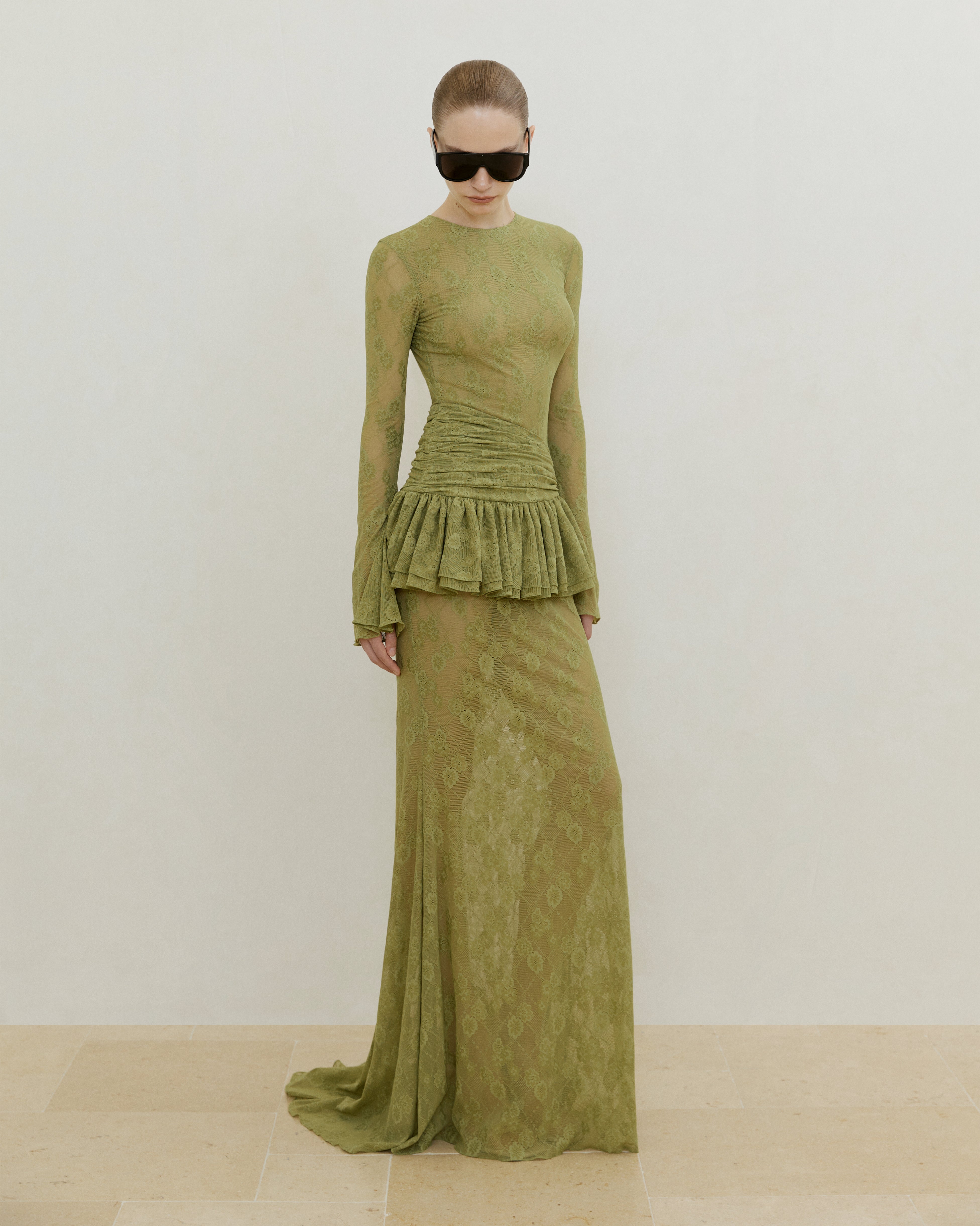 JERSEY LACE LONG-SLEEVE GOWN