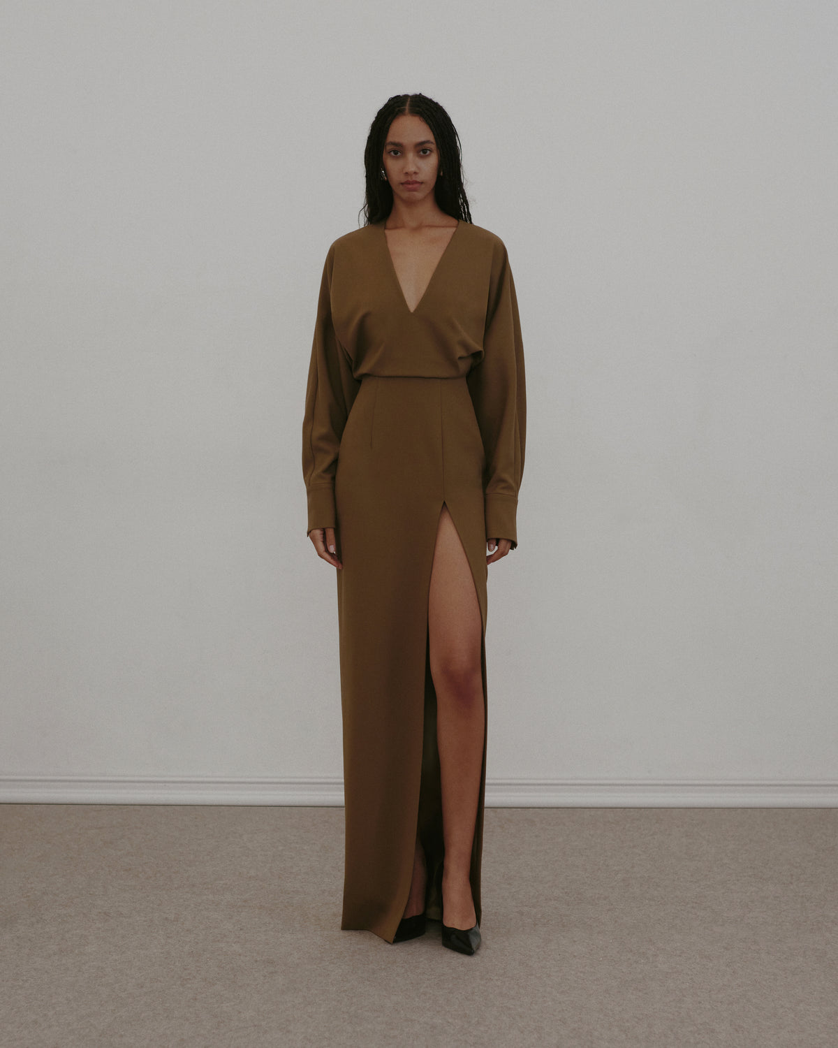 Sculpted Twill Maxi Gown