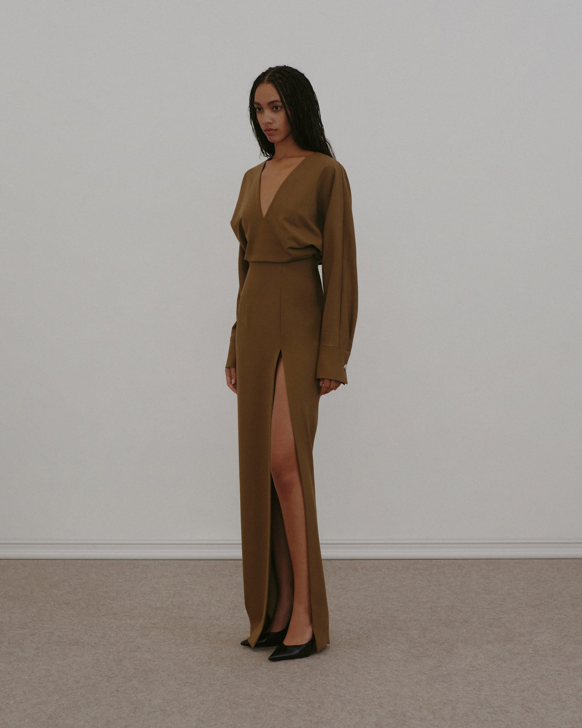 Sculpted Twill Maxi Gown