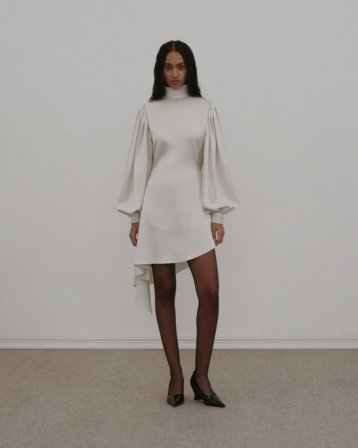 Draped Satin Mini Dress