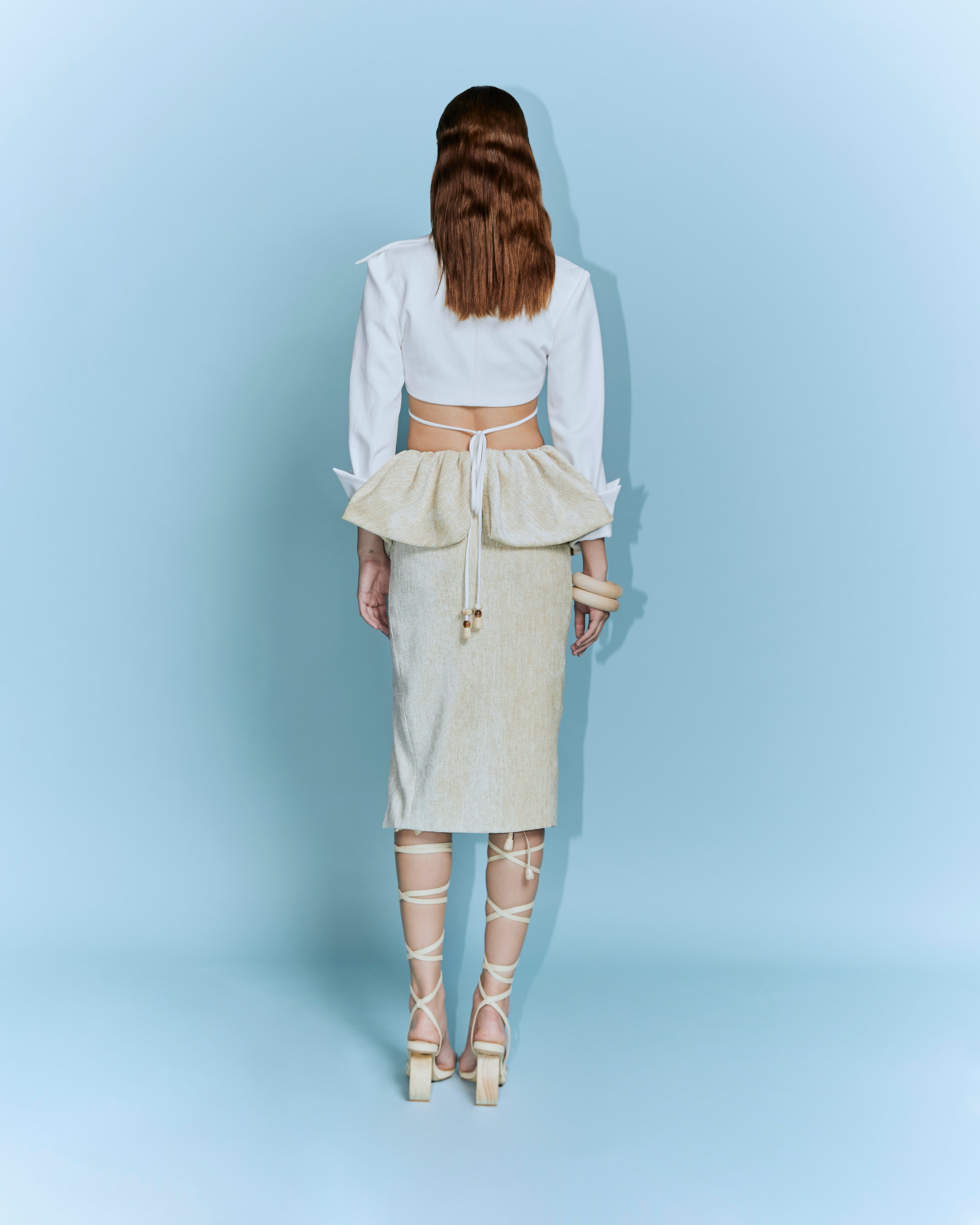 Woven Herringbone Midi Skirt