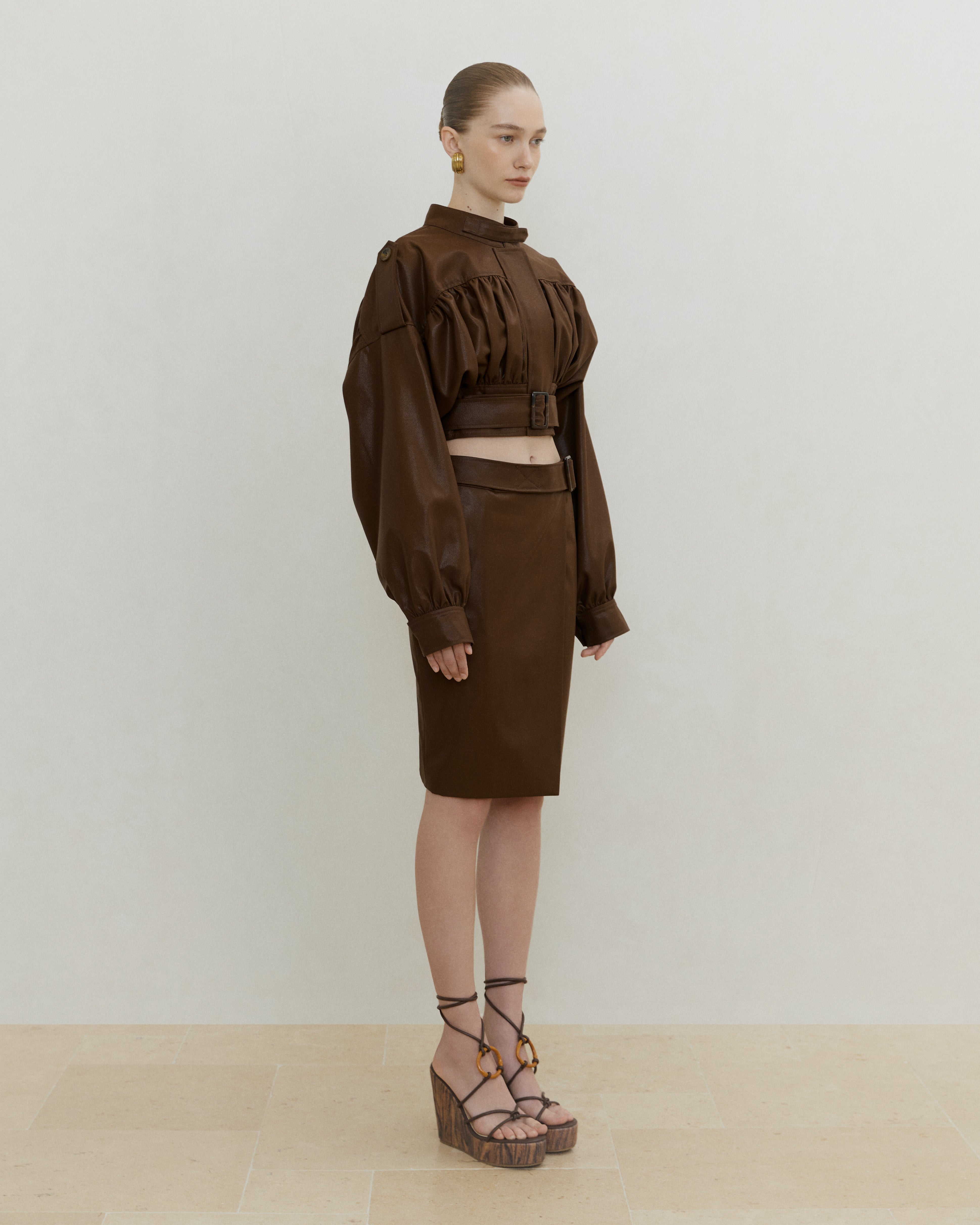 WALNUT GATHERED JACKET
