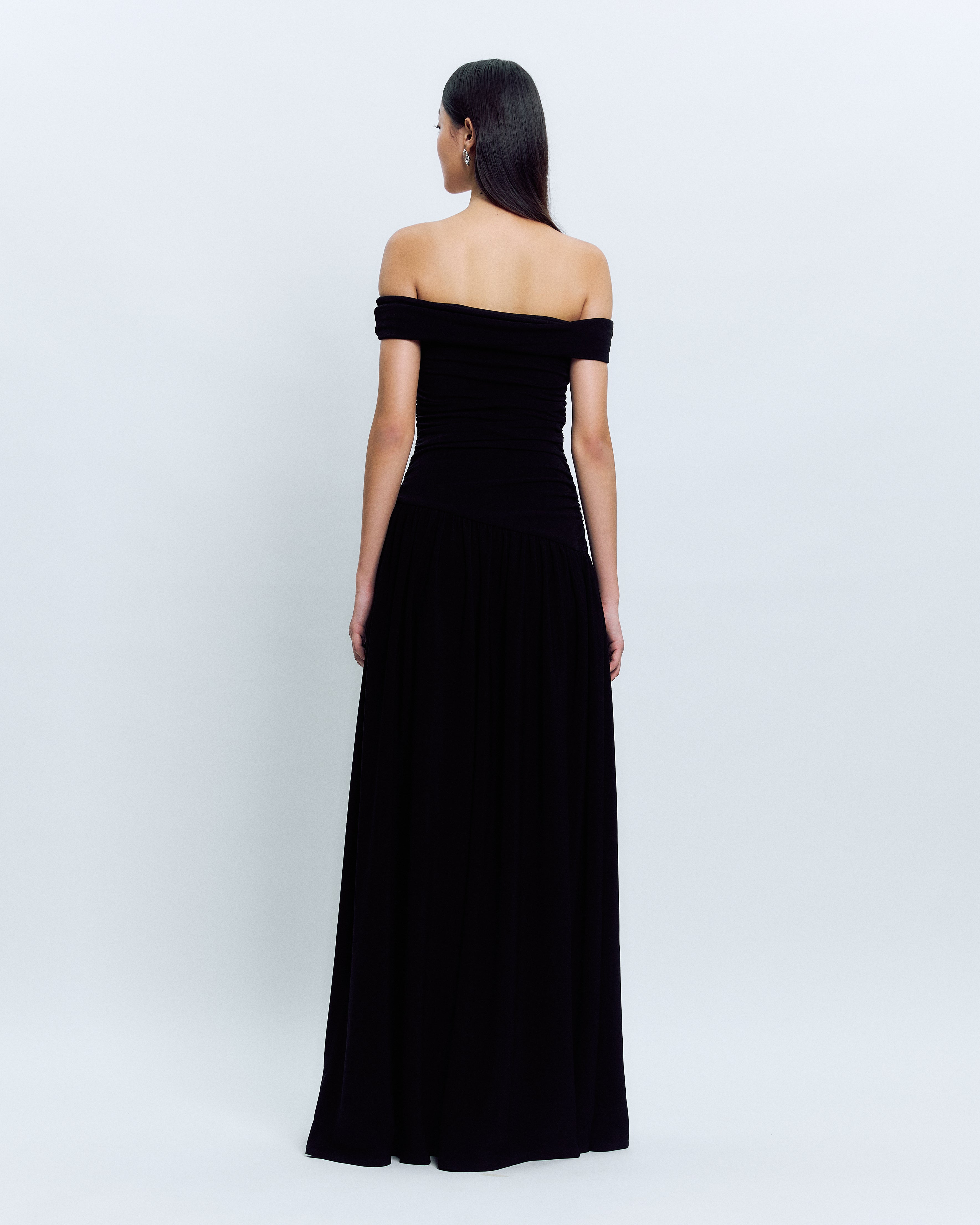 OFF-SHOULDER RUCHED MAXI DRESS