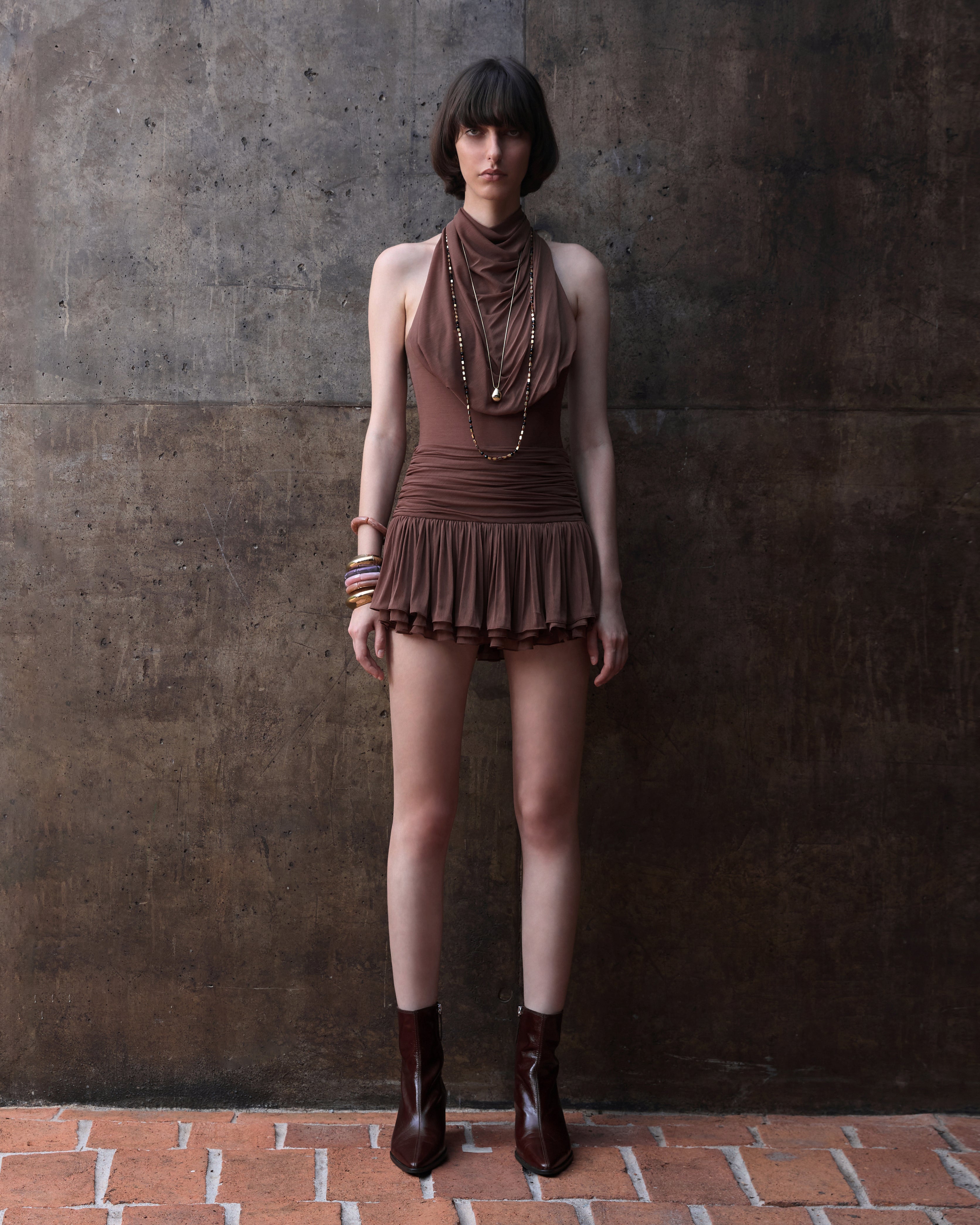 JERSEY HALTER NECK MINI DRESS